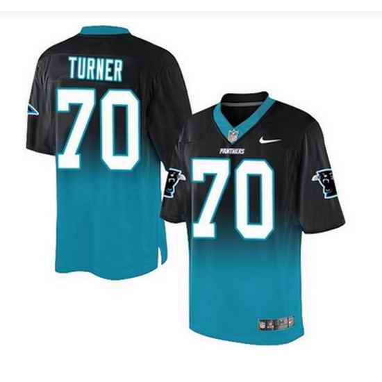 Nike Carolina Panthers #70 Trai Turner BlackBlue Mens Stitched NFL Elite Fadeaway Fashion Jersey